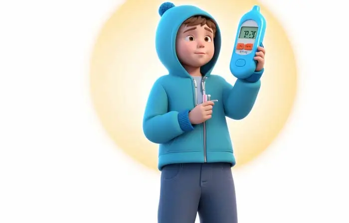 Boy with a Fever Checking Meter 3D Design Character Design Art Illustration